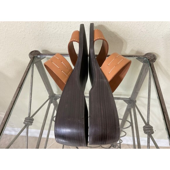 Etienne Aigner Leather Sandals women’s size 8.5 Tan Wedge Heel Slides - Picture 6 of 11